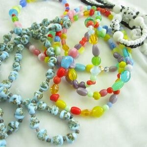 high-quality lot--3 long GLASS flapper bead necklaces, vintage 1960s+